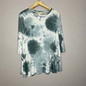 Ady P Women's Tie Dye White Green Tunic Shirt Size L‎